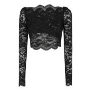 Bloemenprint Kant Lange Mouw Top Paco Rabanne , Black , Dames