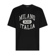 Zwarte Katoenen T-shirt met Witte Letters Dolce & Gabbana , Black , He...
