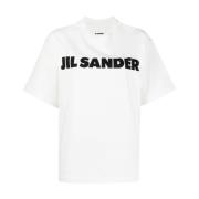 Wit Logo T-shirt Ronde Hals Jil Sander , White , Dames