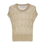 Gouden Metallic Gebreide T-shirt Ganni , Beige , Dames