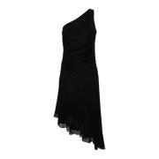 Zwarte one-shoulder gedrapeerde midi-jurk Twinset , Black , Dames