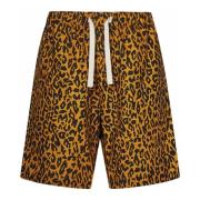 Leopard Print Linen Bermuda Shorts Palm Angels , Orange , Heren