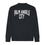 Logo Print Crew Neck Sweaters Palm Angels , Gray , Heren