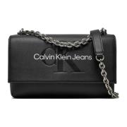 Eco-Leren Flap Tas met Ketting Calvin Klein Jeans , Black , Dames