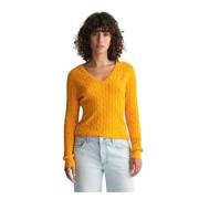 Twisted Cotton V-Neck Sweater Gant , Orange , Dames
