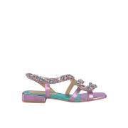 Slang Strass Platte Sandaal Alma EN Pena , Pink , Dames