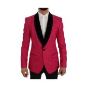 Pink Floral Brocade Slim Blazer Jacket Dolce & Gabbana , Pink , Heren