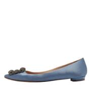 Pre-owned Satin flats Manolo Blahnik Pre-owned , Blue , Dames