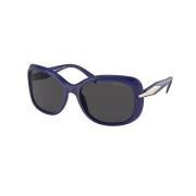 Blauw Frame Donkergrijze Lens Zonnebril Prada , Blue , Dames