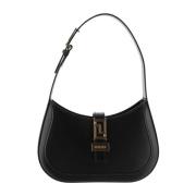 Zwarte Leren Tas Greca Sluiting Versace , Black , Dames