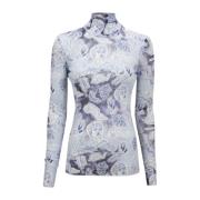 Mesh Coltrui Blouse met Tattoo Print Baum und Pferdgarten , Multicolor...