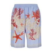 Blauwe Zeebodemprint Zijden Shorts Versace , Multicolor , Heren