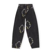 Bloemen Ster-geborduurde Wide-Leg Jeans Ganni , Black , Dames