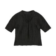 Gestructureerde V-hals Blouse met Rits Detail Rodebjer , Black , Dames