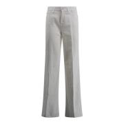 Hoge Taille Wijde Linnen Denim Broek 7 For All Mankind , Beige , Dames