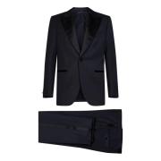 Blauw Wol Tuxedo Pak Zijden Details Brioni , Blue , Heren