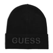 Geborduurde Logo Beanie Guess , Black , Heren