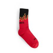 Flame Logo Ribbed Knit Socks Vetements , Red , Heren