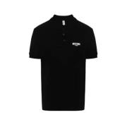 Zwarte Logo Geborduurde Polo Shirt Moschino , Black , Heren