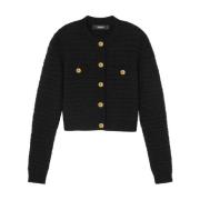 Zwarte Bouclé Trui met Zakken Versace , Black , Dames