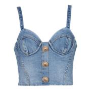 Denim Top met Dunne Bandjes Balmain , Blue , Dames