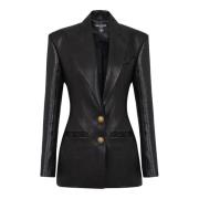 2-knoops leren blazer Balmain , Black , Dames