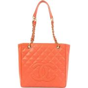 Pre-owned Leather totes Chanel Vintage , Orange , Dames