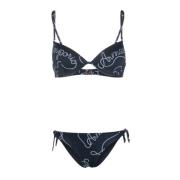 Blauwe Bikini met Wit Logo Emporio Armani , Blue , Dames