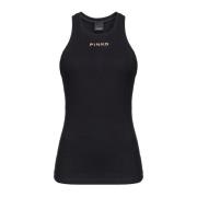 Geribbeld Katoenen Tanktop met Logo Pinko , Black , Dames