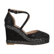 Rhinestone Wedge Sandal Alma EN Pena , Black , Dames