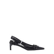 Metallic Logo Leren Pumps Courrèges , Black , Dames