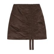 Ruched Nylon Mini Skirt Ganni , Brown , Dames