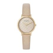 Elegante Leren Quartz Horloge Pierre Cardin , Beige , Dames