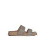 Strass Banden Platte Sandaal Alma EN Pena , Beige , Dames