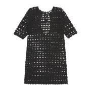 Gehaakte Mini Jurk met Open Rug Ganni , Black , Dames