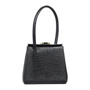 Vintage Lizard-Embossed Leather Handbag Little Liffner , Black , Dames