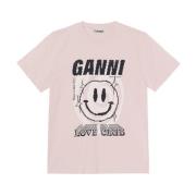 Smiley-Print T-Shirt Ganni , Pink , Dames
