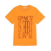Space Text Print Cotton T-Shirt Ganni , Orange , Dames