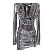 Korte metalen gedrapeerde jurk Balmain , Gray , Dames