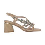 Rhinestone Square Heel Sandal Alma EN Pena , Beige , Dames