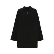 Zwarte Gebreide Poncho met Halve Rits en Hoge Kraag Balenciaga , Black...