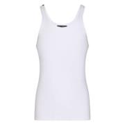 Rib Tanktop met Logo Patch Dolce & Gabbana , White , Heren