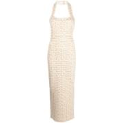 Crème Metallic Beige Maxi Jurk Balmain , Beige , Dames