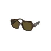 Groen Frame Bruin Donkere Lenzen Zonnebril Prada , Brown , Dames