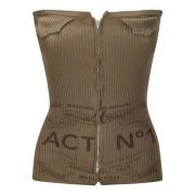 Geribbeld katoenen korset met logodetail ACT N°1 , Brown , Dames