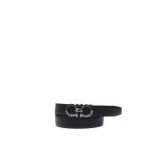 Zwart Leren Iconische Gesp Riem Salvatore Ferragamo , Black , Heren