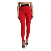 Rode Logo Slim Leggings Broek Dolce & Gabbana , Red , Dames