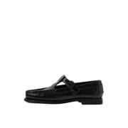 Zwarte Gekreukte Glanzende Loafers Hereu , Black , Dames