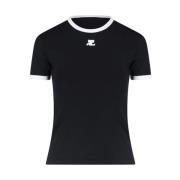 Zwart Logo Geborduurd T-Shirt Courrèges , Black , Dames