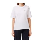 Zachte Jersey T-shirt met Ribgekraagd Lacoste , White , Dames